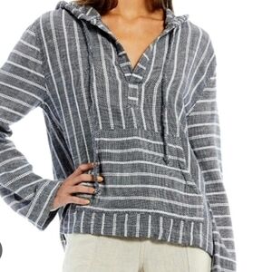 Roxy Run Around Striped Navy Hoodie Poncho Sweater Top‎ Size Small